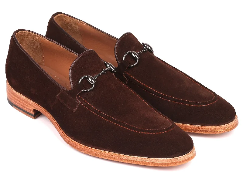 Loafers for spring hues-Paul Parkman Men's Horsebit Loafers Brown Suede