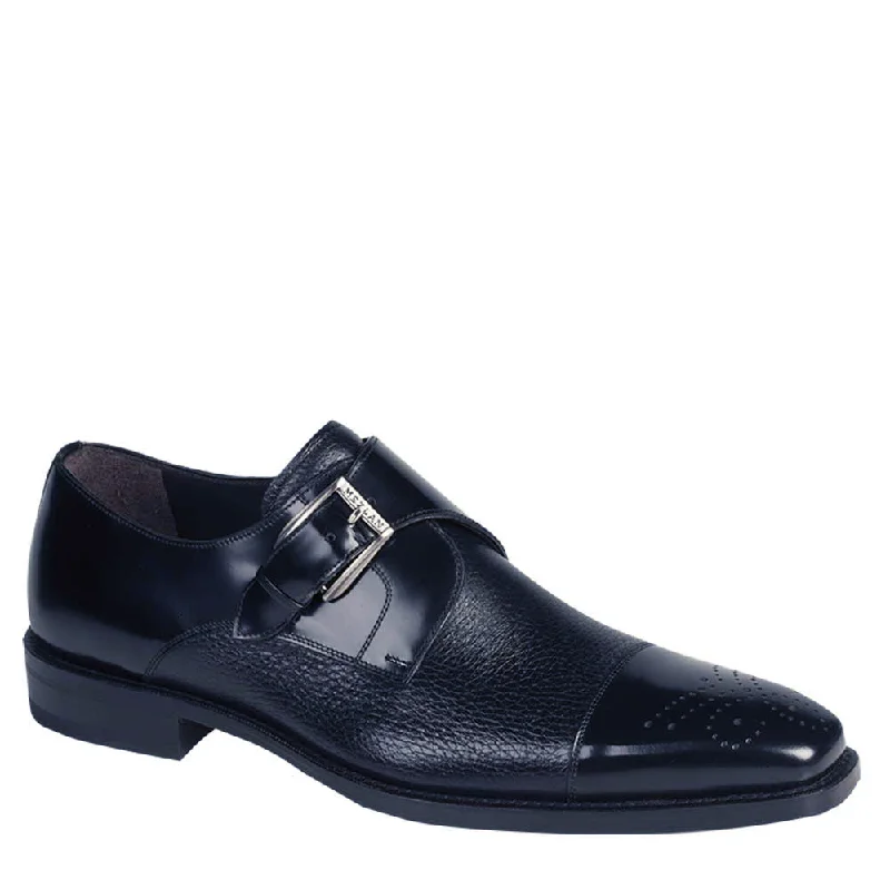 Loafers for long strolls-Mezlan Men's Luxury Designer Shoes Phoenix Blue Calfskin & Deerskin Monk Strap Loafers (MZ2033)