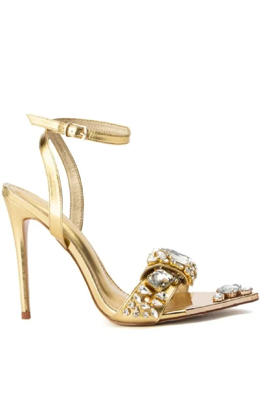 Best sandals for non-slip soles-TILLY GOLD POINTED TOE STILETTO SANDAL