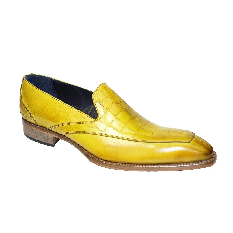 Loafers with vivid hues-Duca Trento Men's Shoes Yellow Calf-Skin Leather/Croco Print Loafers (D1085)