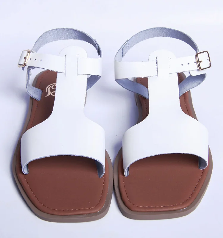 Sandals for wide toes-CENTRE STRAP SANDAL - WHITE