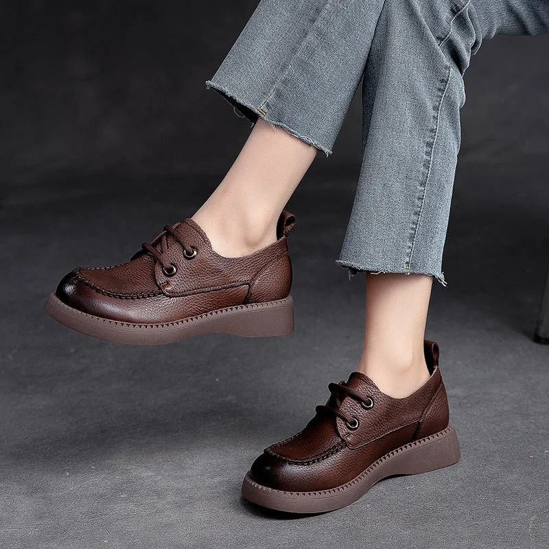 Casual shoes for evening strolls -Women Retro Flat Leather Casual Shoes