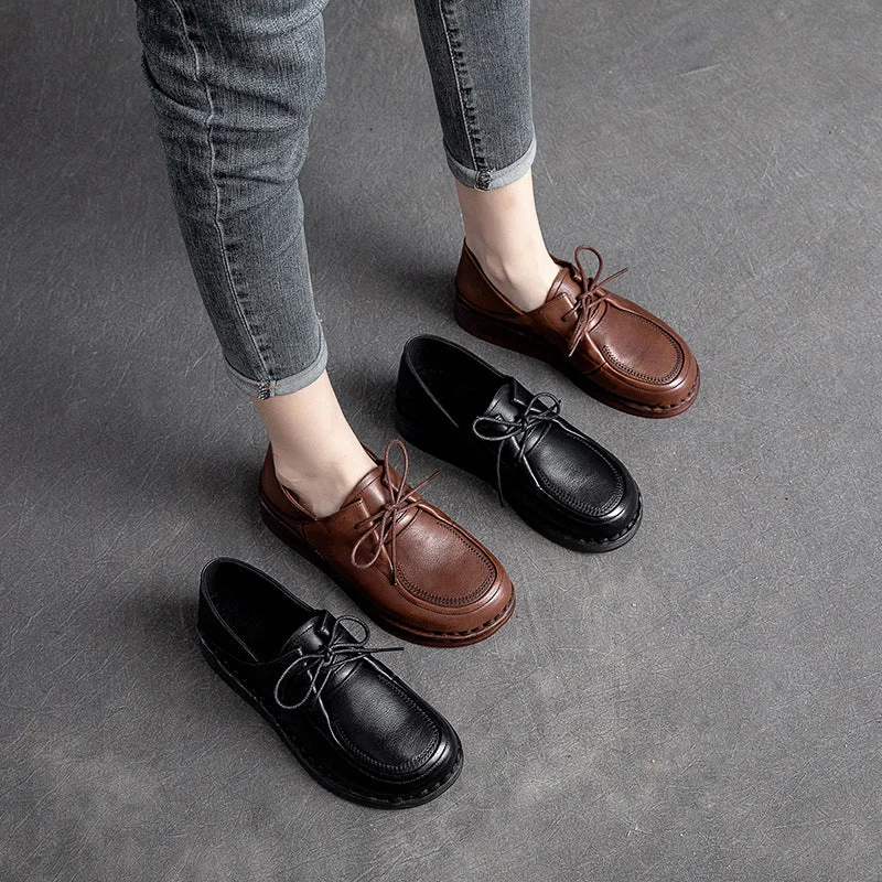 Casual shoes for daily wear -Women Minimalist Leather Soft Low Wedge Casual Shoes