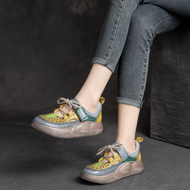 Casual shoes with sleek design -Women Summer Hollow Leather Fashion Casual Shoes