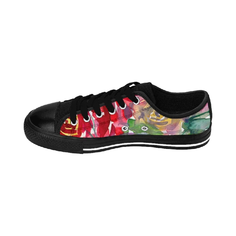 Casual shoes with perforated details -Red Floral Women's Sneakers, Floral Rose Print Best Tennis Casual Shoes For Women (US Size: 6-12)