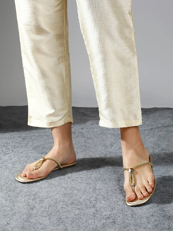 stylish flats for students-Women Gold-Toned Embellished Open Toe Flats