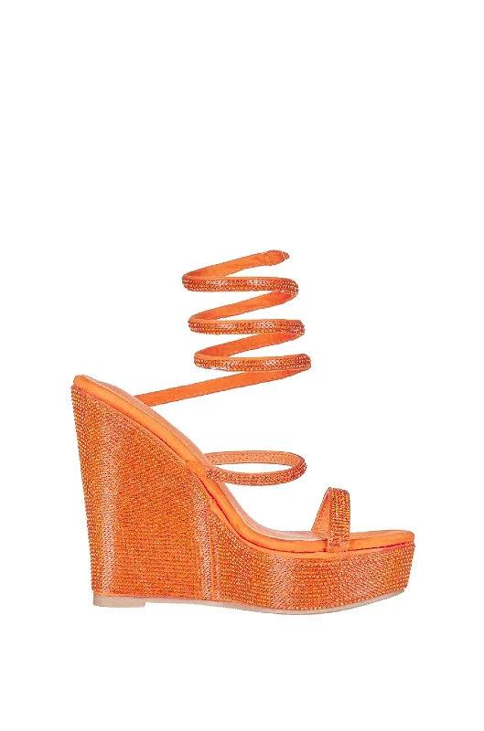 Best sandals for durable leather-COSMO ORANGE PLATFORM WEDGE