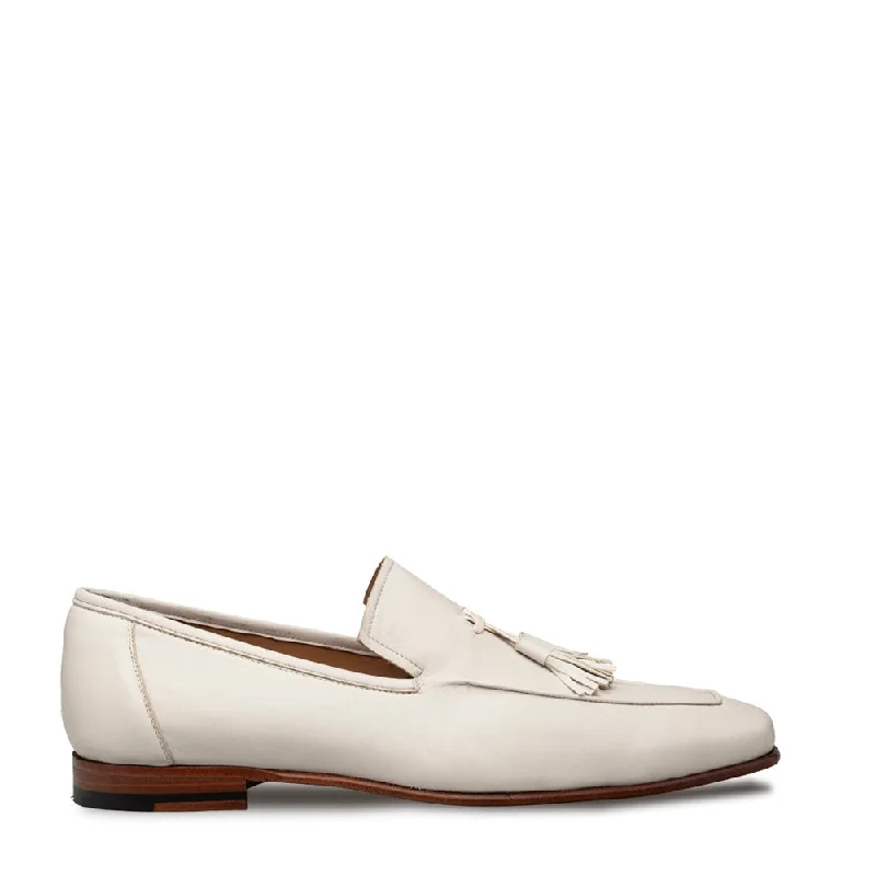 Loafers with bright colors-Mezlan Javea 21146 Men's Shoes Bone Smooth Calf-Skin Leather Tassels Loafers (MZ3694)