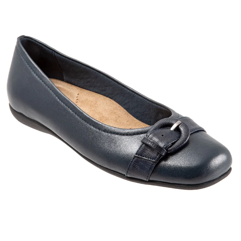 flats for weekend trips-Sylvia Navy Leather Slip-ons - Size 10.5 AA only