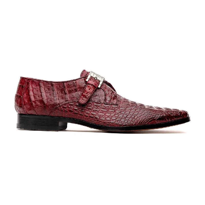 Loafers for travel days-Marco Di Milano Rovigo Men's Shoes Wine Exotic Crocodile Skin Single Monk-Strap Loafers (MDM1000)