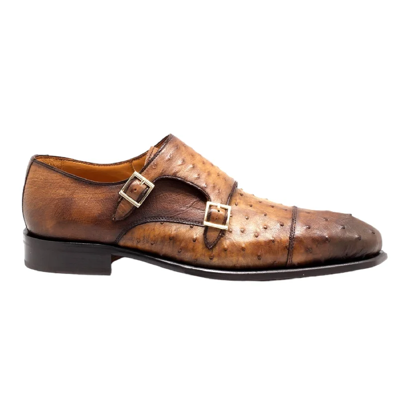 Loafers for autumn vibes-Mister Roma 40415 Men's Shoes Camel Exotic Ostrich-Skin Monk-Straps Loafers (MIS1146)