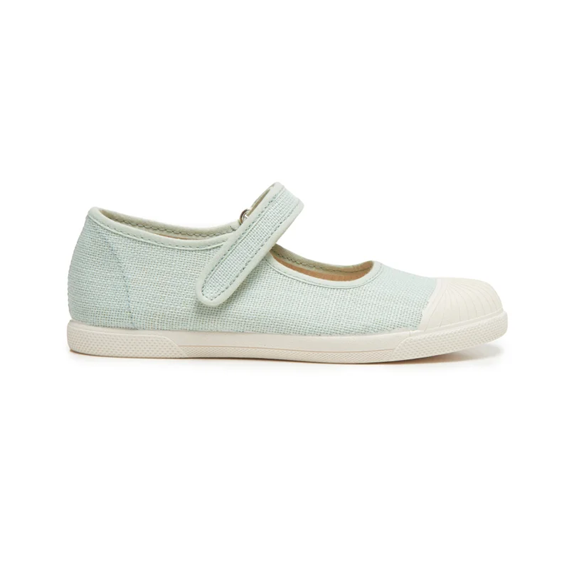 Mary Jane shoes with rugged soles-Linen Mary Jane Sneakers In Mint