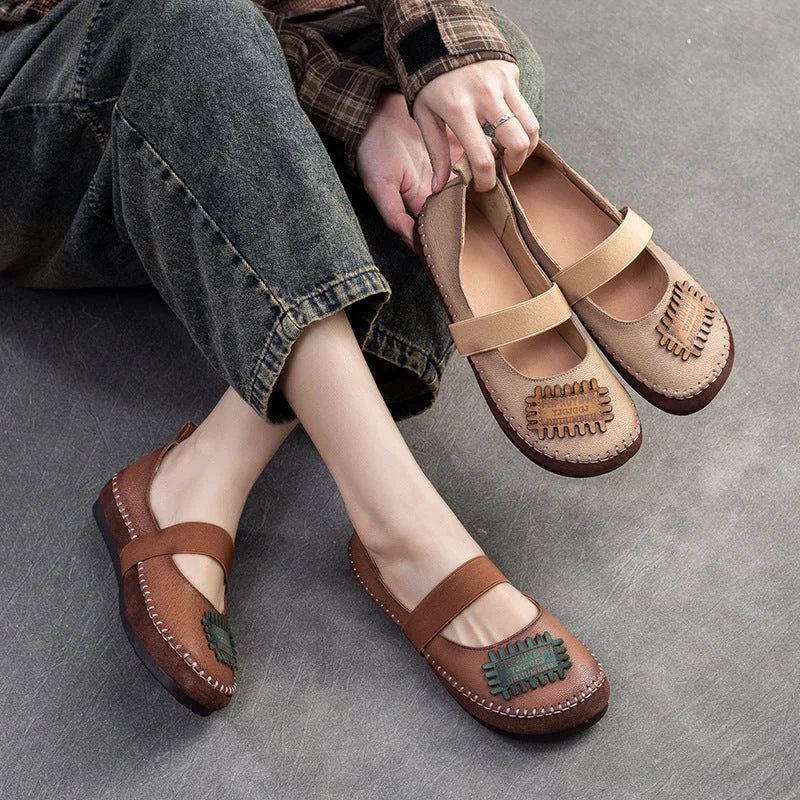 Casual shoes for daily fashion -Women Retro Patchwork Leather Soft Flat Casual Shoes