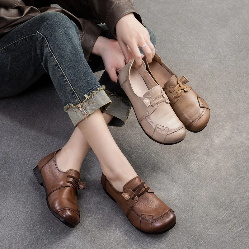 Casual shoes with lightweight sole -Women Retro Minimalist Leather Soft Flat Casual Shoes