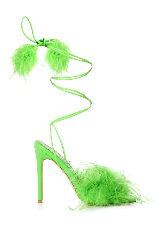 Best sandals for easy cleaning-PENN-LIME FEATHER STILETTO SANDAL