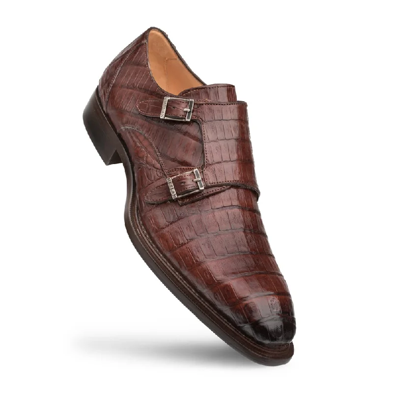 Loafers with flexible vibes-Mezlan 3998-F Prague Men's Shoes Sport Brown Exotic Crocodile Monk-Straps Loafers (MZS2217)