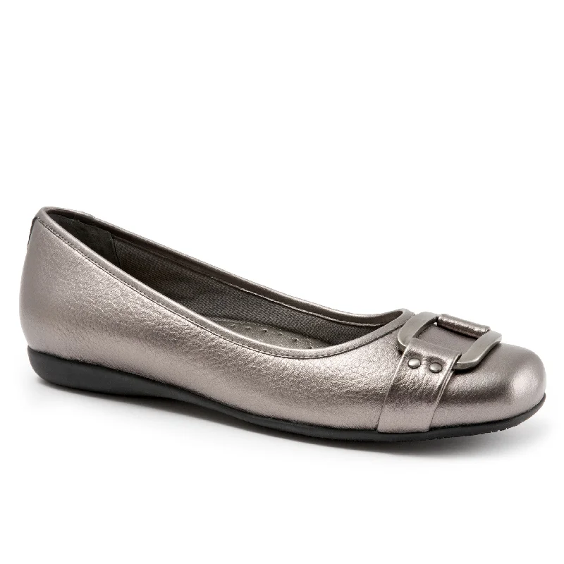 flats with modern finishes-Sizzle Pewter Leather Ballerina Flat - Size 10.5 B only