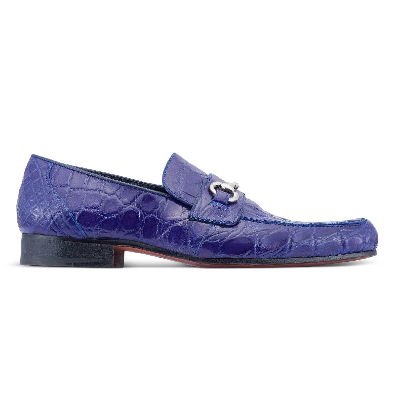 Loafers for everyday charm-Mauri Executive 4885/2 Men's Shoes Royal Blue Alligator Split-Toe Horsebit Loafers (MA5477)