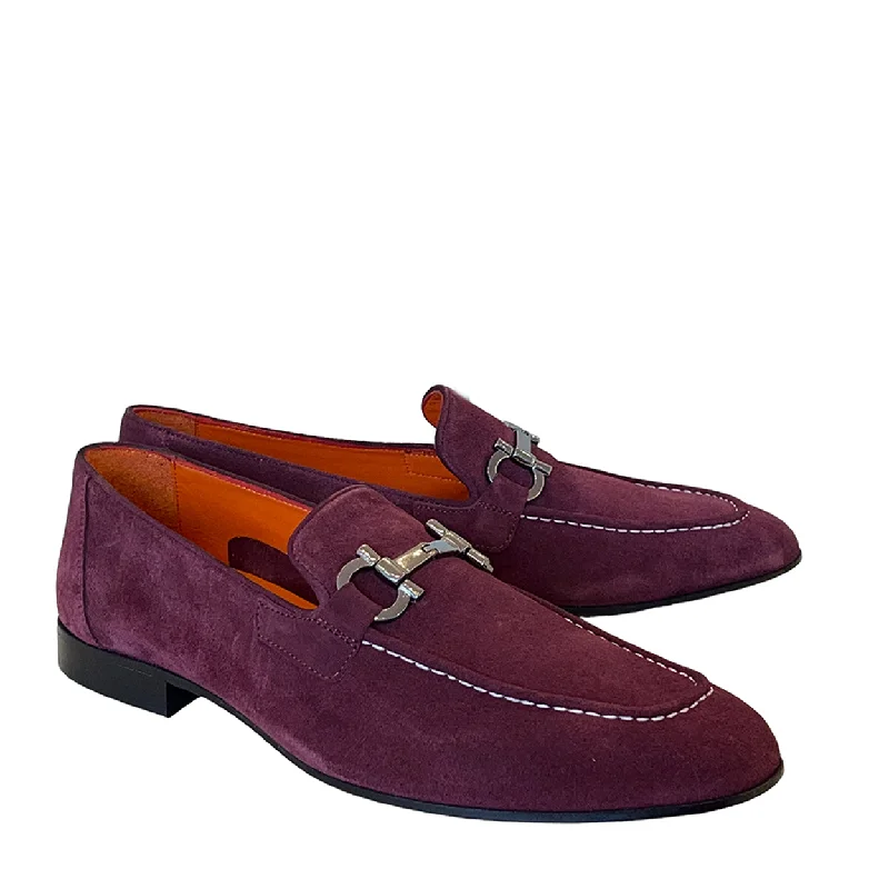 Loafers with casual soles-Corrente P000655 6472 Men's Shoes Wine Soft Suede Leather Bit Buckle Loafers (CRT1420)