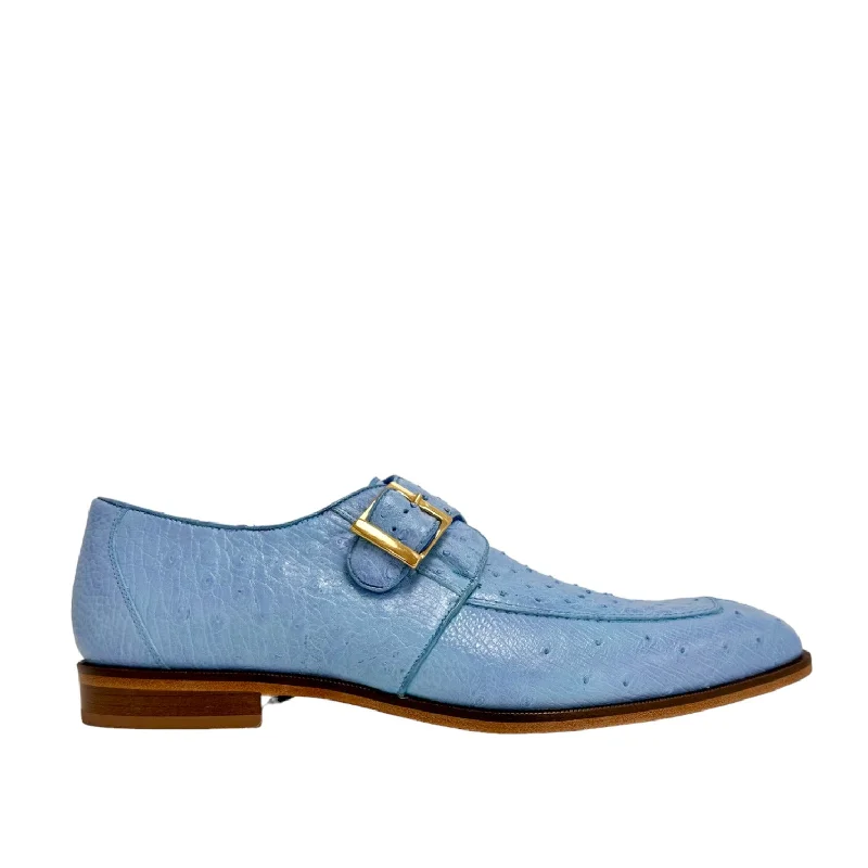 Loafers for warm days-Belvedere Josh 114011 Men's Shoes Summer Blue Genuine Ostrich Split-Toe Monk-strap Loafers (BV3139)