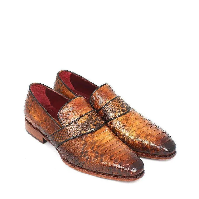 Loafers with stretchy fit-Paul Parkman Men's Genuine Snake Camel Loafers 11CML94