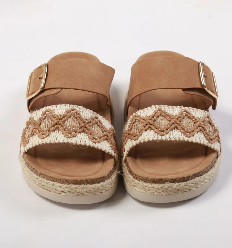 Best sandals for casual picnics-DOUBLE STRAP WTAPE PLATF ESP-BEIGE