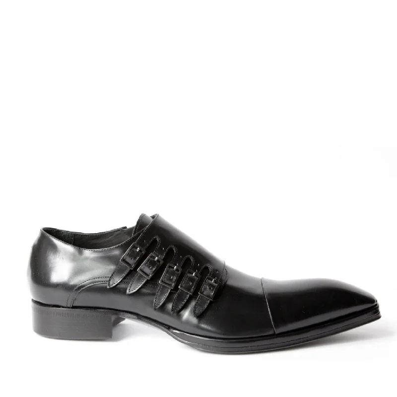 Loafers with refined vibes-Jo Ghost 1552 Men's Shoes Montalcino Black Calf-Skin Leather Monk-Straps Loafers (JG5320)