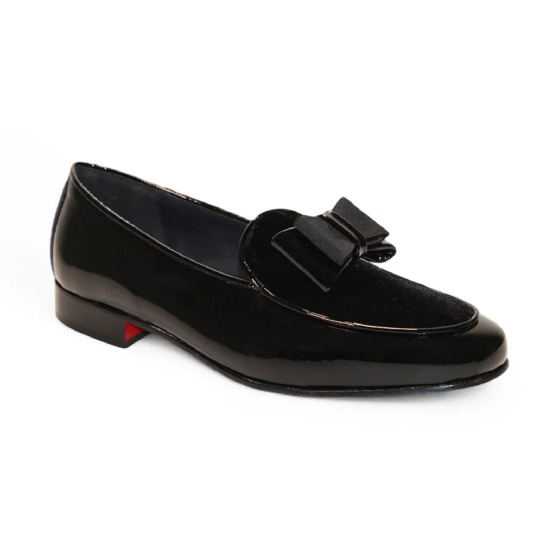 Loafers with cool soles-Duca Amalfi Men's Shoes Black Patent Leather-Velvet, Leather Lining Formal Loafers (D1001)