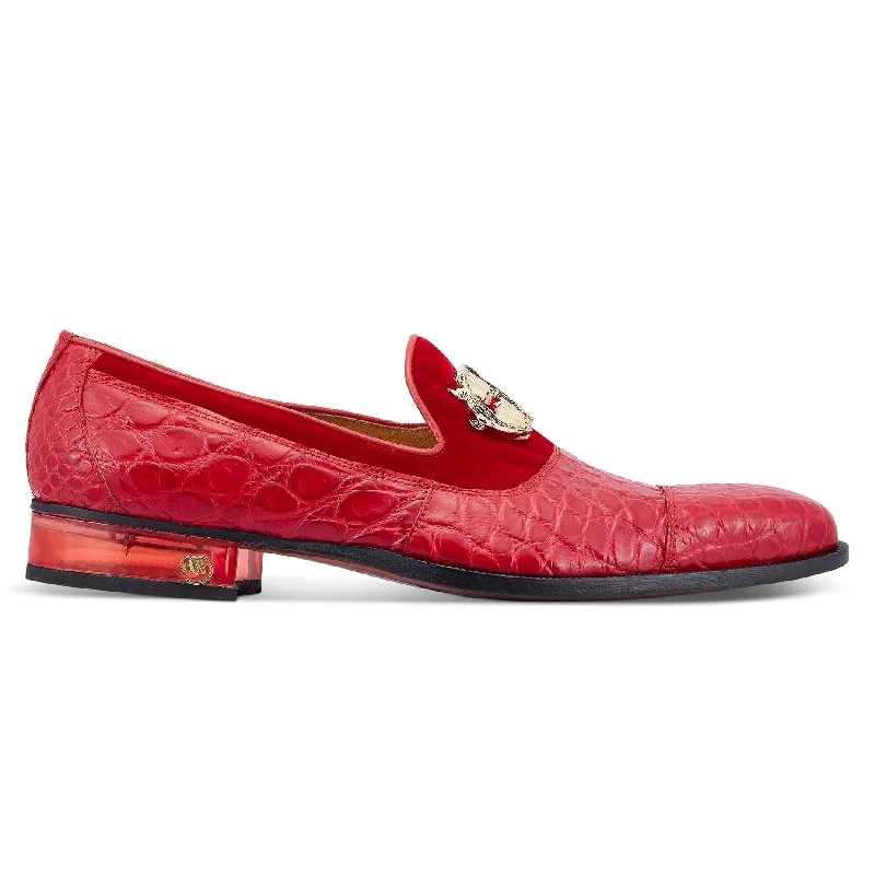 Loafers with chic charm-Mauri Count 3215 Men's Shoes Red Exotic Alligator / Velvet Slip-On Loafers (MA5472)