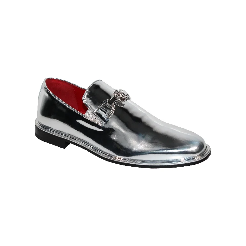 Loafers for workdays-Emilio Franco EF335 Men's Shoes Silver Calf Mirror Finish Formal Loafers (EFC1035)