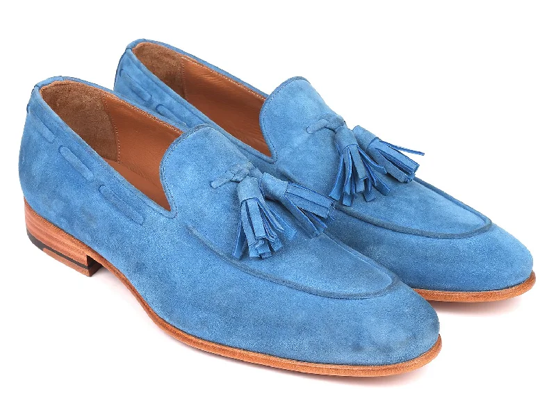 Loafers with stable charm-Paul Parkman Men's Tassel Loafers Blue Suede