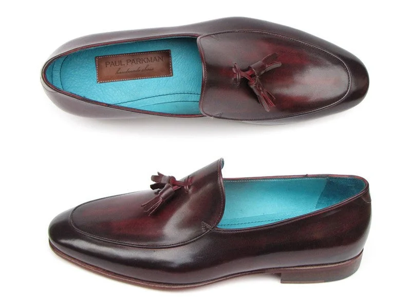 Loafers with strong charm-Paul Parkman Black & Purple Tassel Loafers