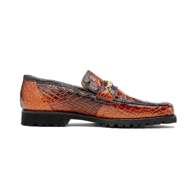 Loafers with soft heels-Mauri Debonair 4894-7 Men's Shoes Cognac with Gold Finished Exotic Alligator / Nappa Leather Horsebit Loafers (MA5558)