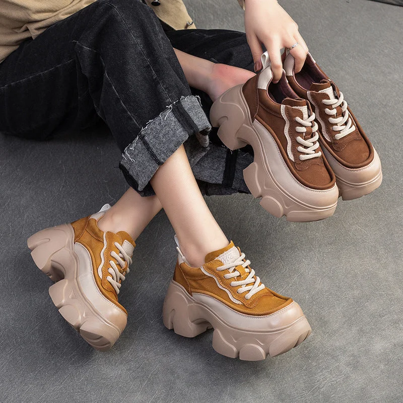 Casual shoes with lightweight sole -Women Minimalist Leather Chunky Platform Casual Shoes