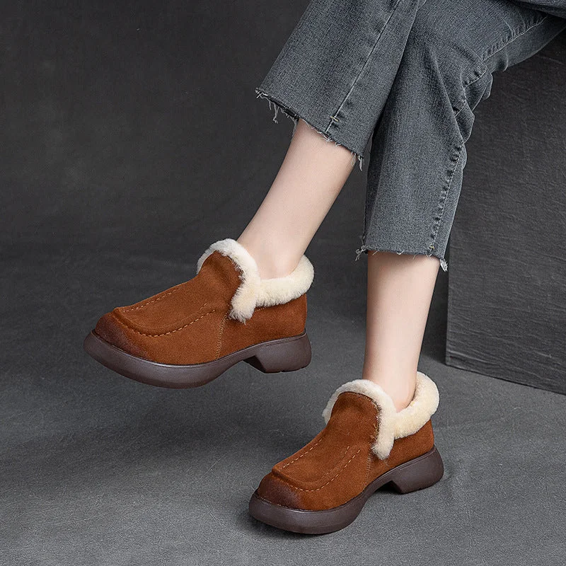 Casual shoes with soft upper -Women Retro Minimalist Thick Soled Furred Casual Shoes