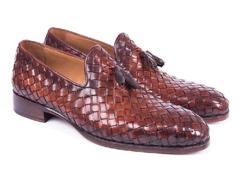 Loafers with chic soles-Paul Parkman Brown Woven Leather Loafers