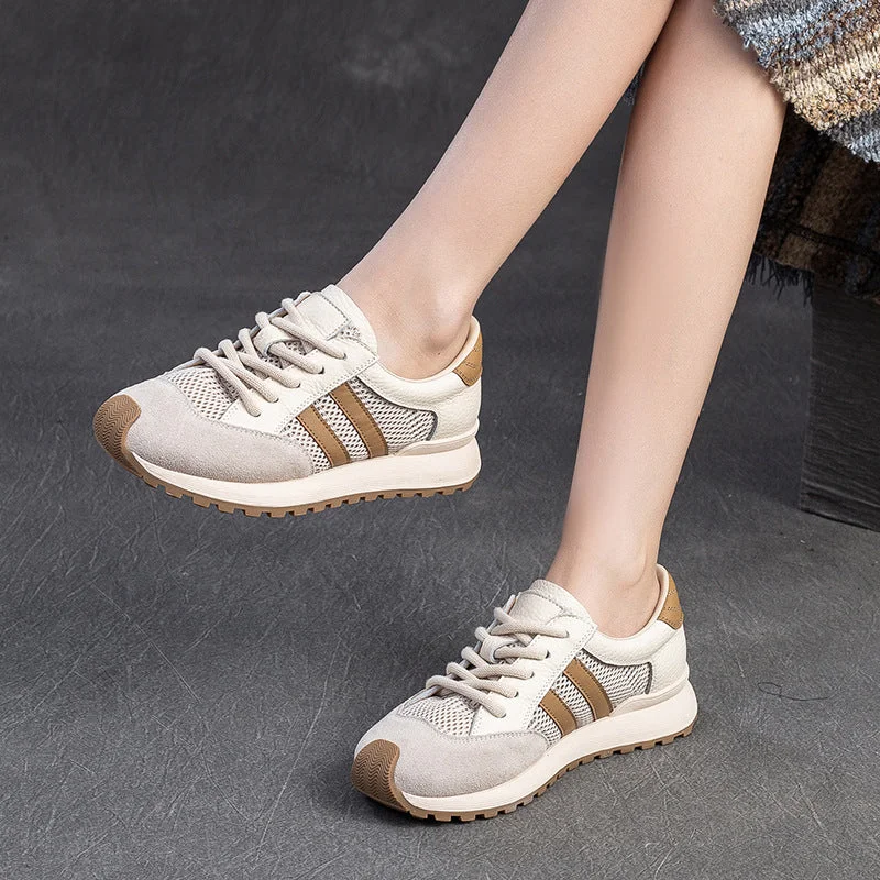 Casual shoes with stylish upper -Women Fashion Leather Breathable Mesh Casual Shoes