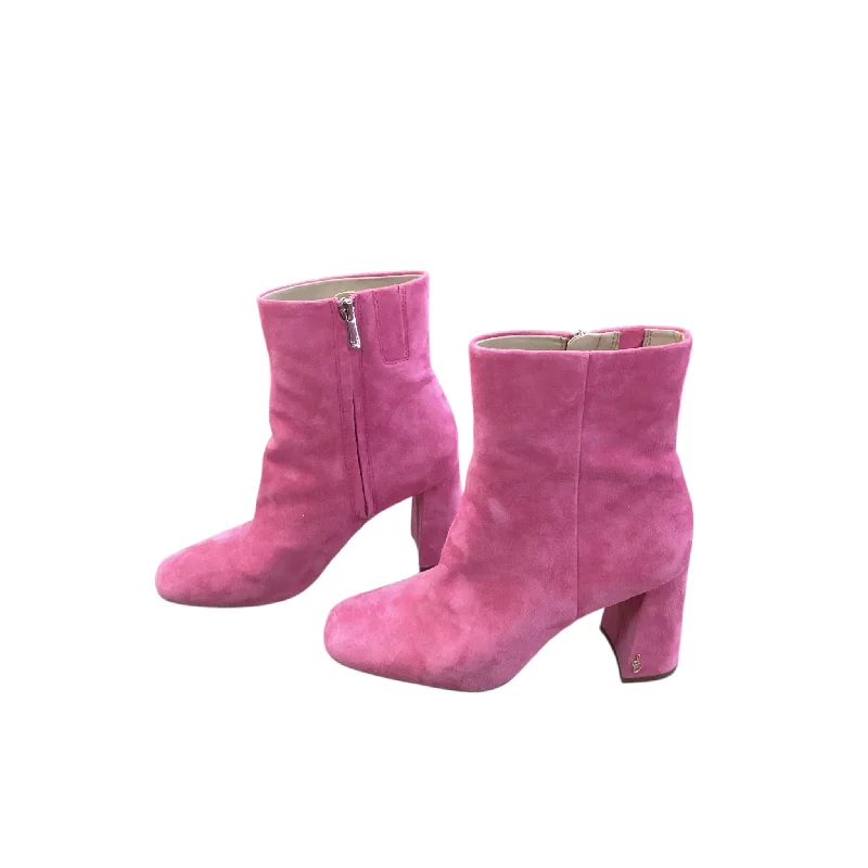 soft leather boots-Boots Ankle Heels By Sam Edelman In Pink, Size: 8