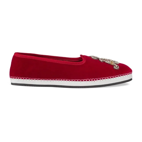 Loafers for outdoor charm-Gucci 574881 FAS60 6472 Men's Shoes Red Velvet 'AM' Appliqué Slip-On Loafers (GGM1726)