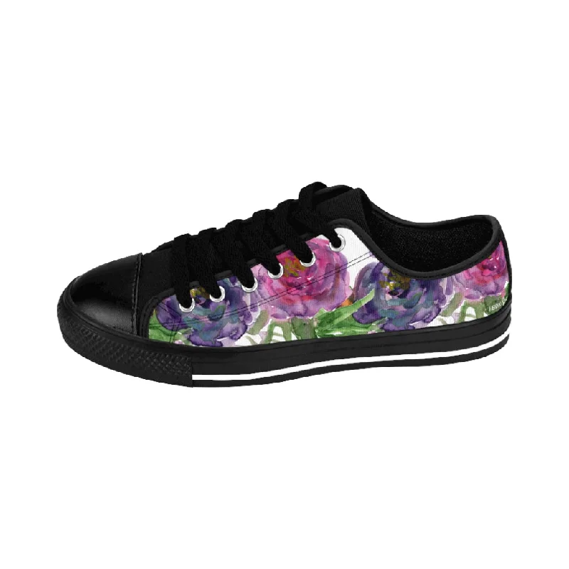 Casual shoes for sunny days -Pink Purple Floral Women's Sneakers, Floral Rose Print Best Tennis Casual Shoes For Women (US Size: 6-12)