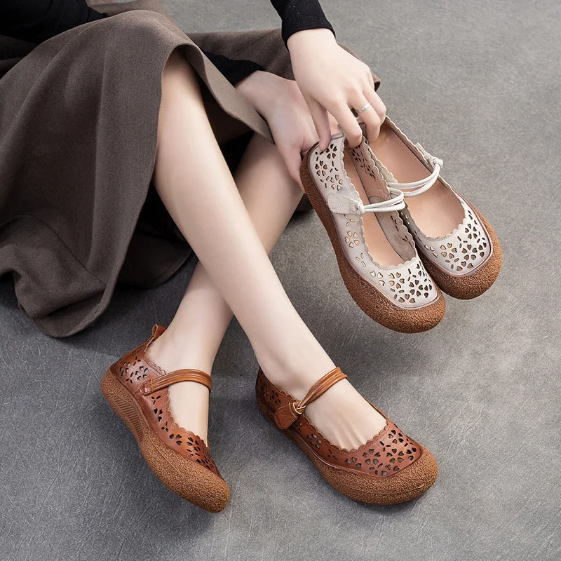 Casual shoes for casual appeal -Women Retro Summer Hollow Leather Casual Shoes