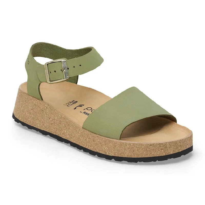 Sandals for narrow heels-Birkenstock Glenda Papillio Sandal - Green Tea Suede