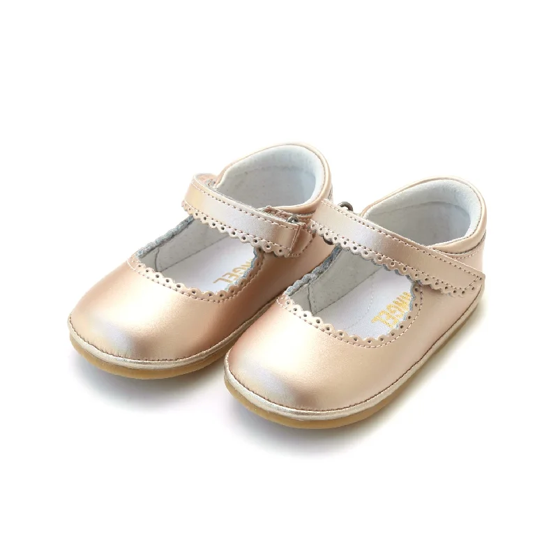 Mary Jane shoes with unique prints-Online Exclusive - Cara Pink Gold Scalloped Leather Mary Jane (Baby)