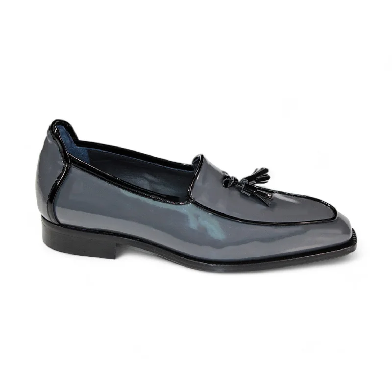 Loafers for daily comfort-Duca Fano Men's Shoes Grey/Black Patent Leather-Velvet, Leather Lining Formal Loafers (D1141)