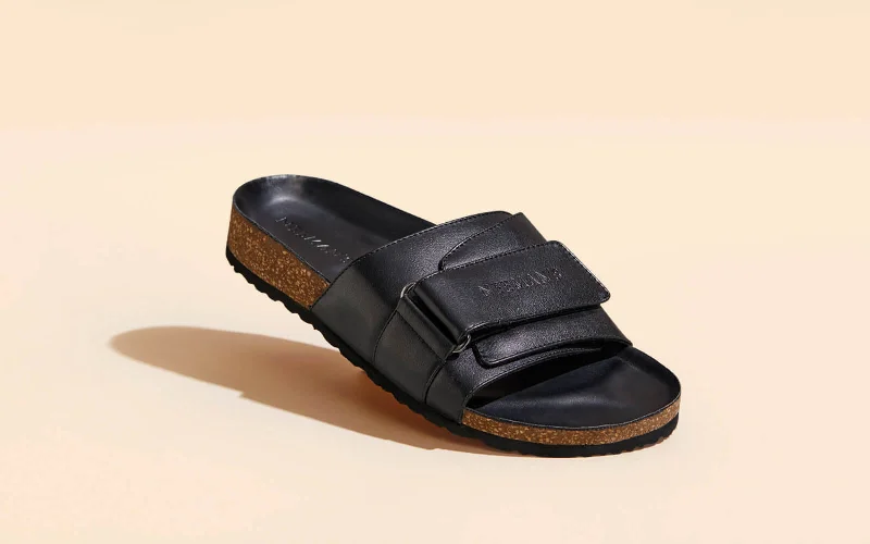 men’s warm slippers-Cork Slides : Black