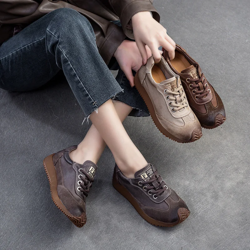 Casual shoes for relaxed vibes -Women Retro Leather Patchwork Comfort Casual Shoes