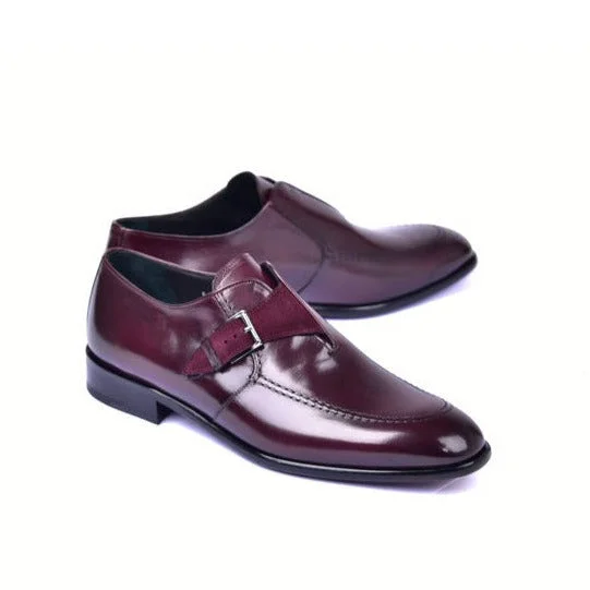 Loafers with tough padding-Corrente C053-6471 Men's Shoes Burgundy Suede / Calf-Skin Leather Monk-Strap Loafers (CRT1463)