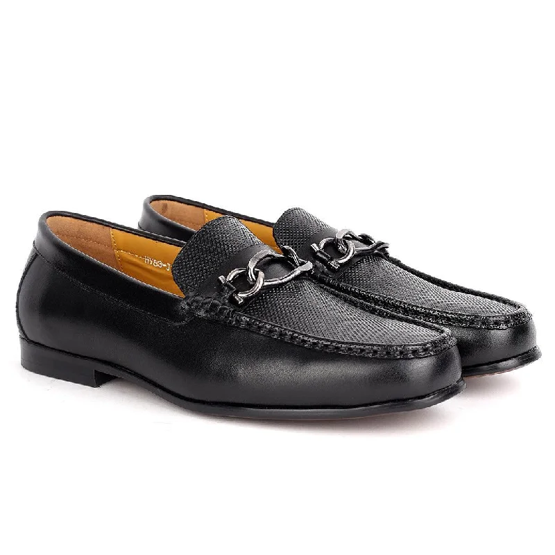 Loafers with casual charm-J.M Weston Men's Solid Black Loafers Shoe with Mini Woven Design