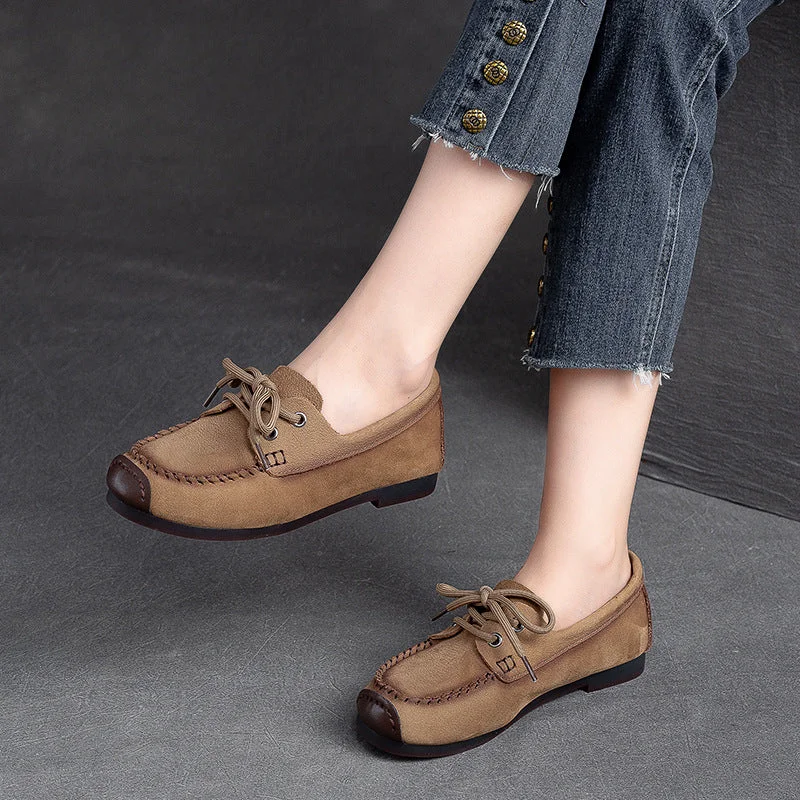 Casual shoes with durable soles -Women Retro Suede Leather Flat Casual Shoes