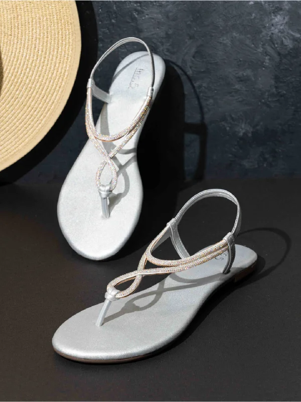 flats with cozy patios-Womens Silver Casual Solid Round Toe Flats